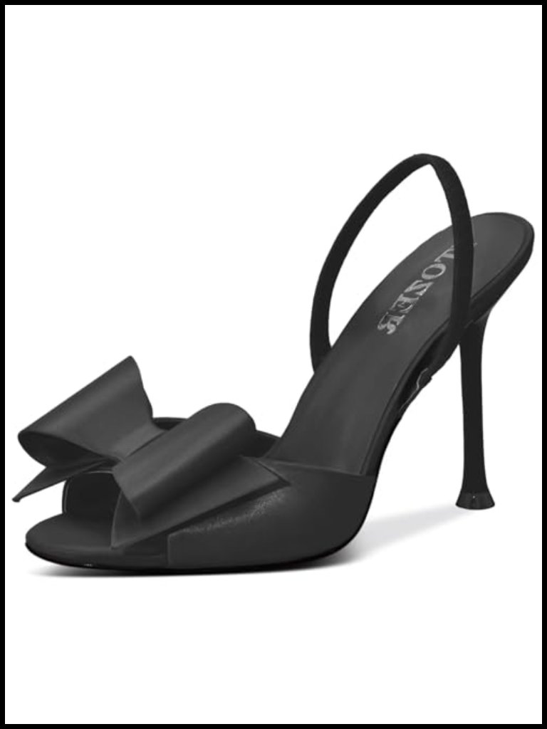 Satin Open Toe Slingback Stiletto Heels Mules Sandals Bow Bridal Party Shoes